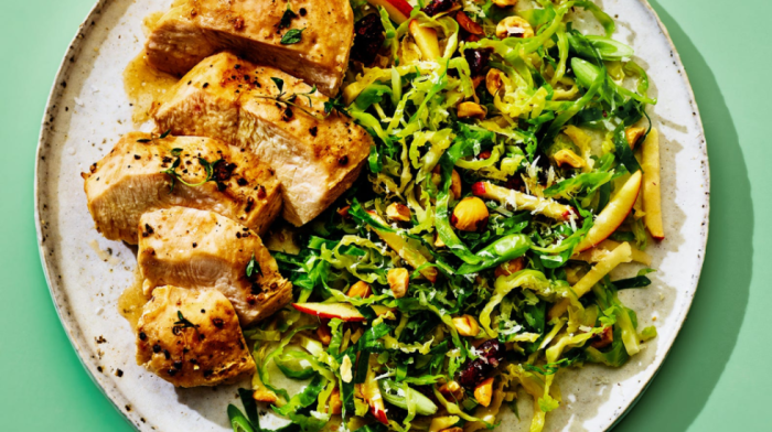 Try This Lemon-Thyme Chicken With Shaved Brussels Sprouts Recipe For A Quick Weeknight Dinner